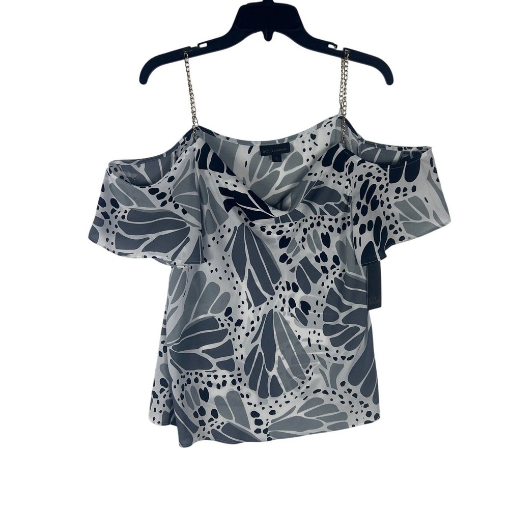 Bold Elements Womens Butterfly Print Cold Shoulder Chain Strap Blouse Large New‎